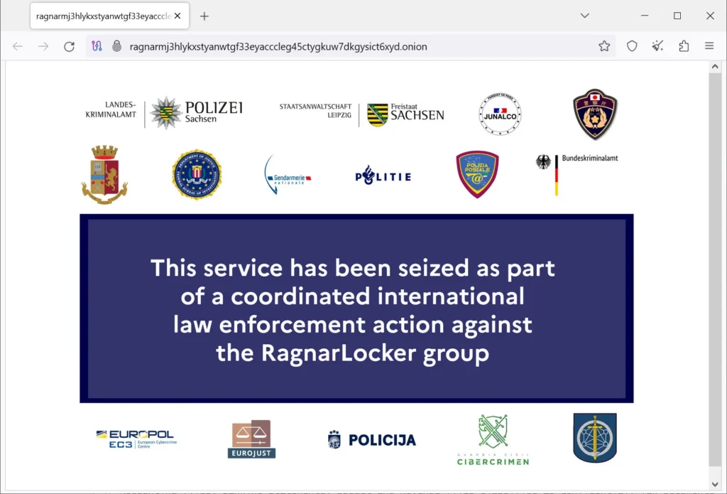 RagnarLocker勒索软件团伙的暗网网站被警方查获